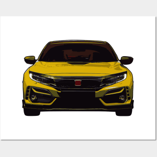 Yellow Civic Type R Illustration Posters and Art